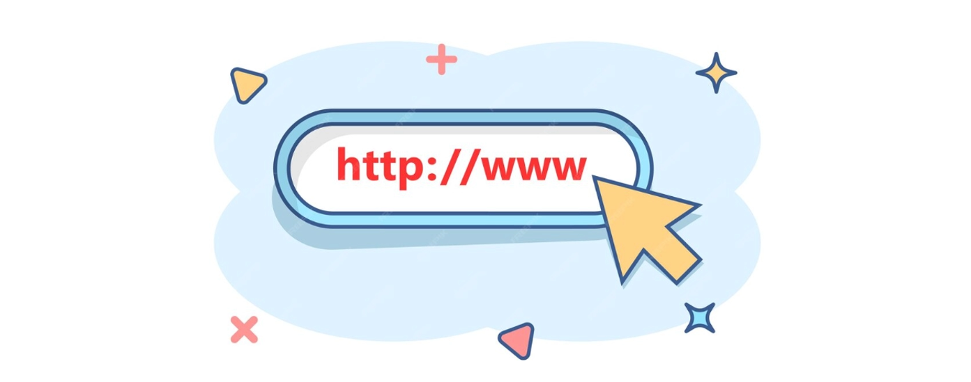 Cartoon illustration of a URL address bar displaying 'http://www' with a cursor pointing at it.